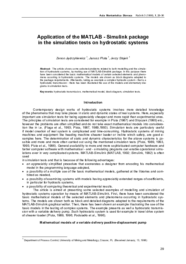 (PDF) Application of the MATLAB- Simulink package