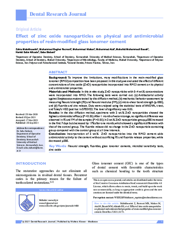 (PDF) Effect of zinc oxide nanoparticles on physical and antimicrobial ...
