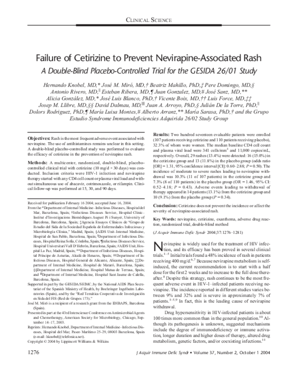 (PDF) Failure of Cetirizine to Prevent Nevirapine-Associated Rash