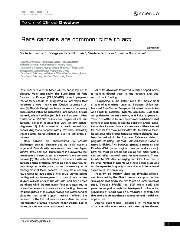 (PDF) Rare cancers are common: time to act