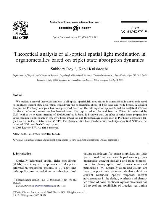 (PDF) Theoretical analysis of all-optical spatial light modulation in ...