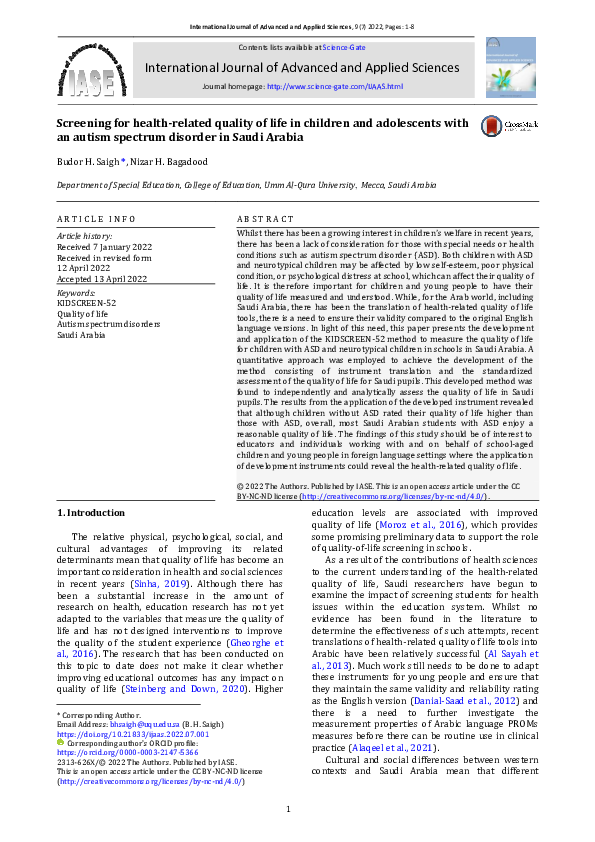 (PDF) Screening for health-related quality of life in children and ...