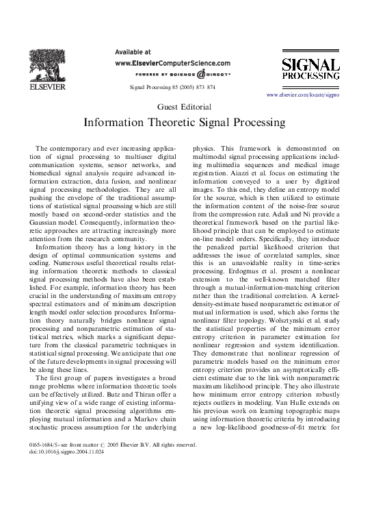 (PDF) Information Theoretic Signal Processing
