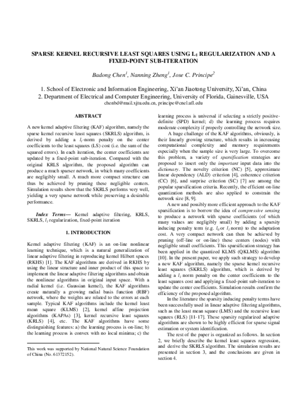 (PDF) Sparse kernel recursive least squares using L 1 regularization ...