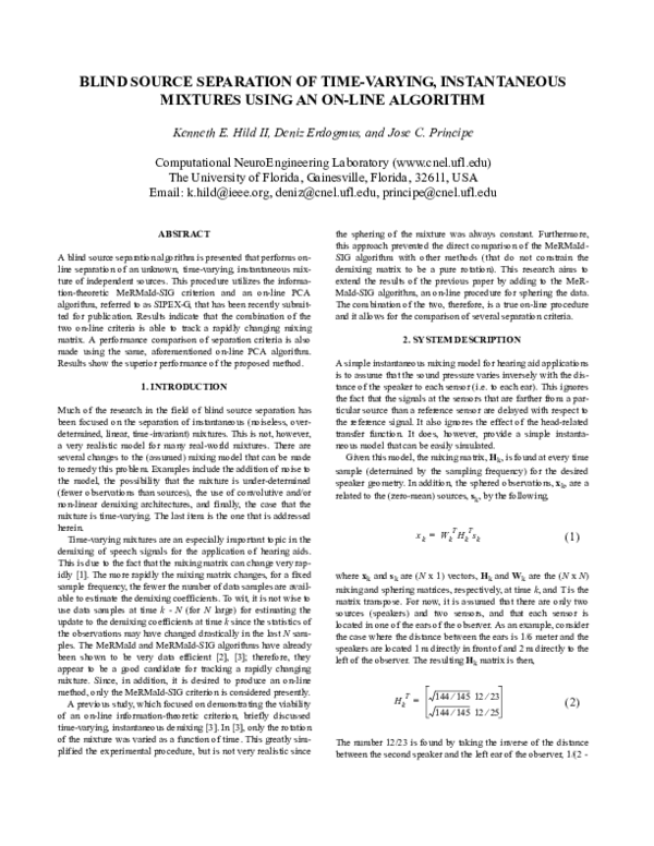 (PDF) Blind source separation of time-varying instantaneous mixtures ...