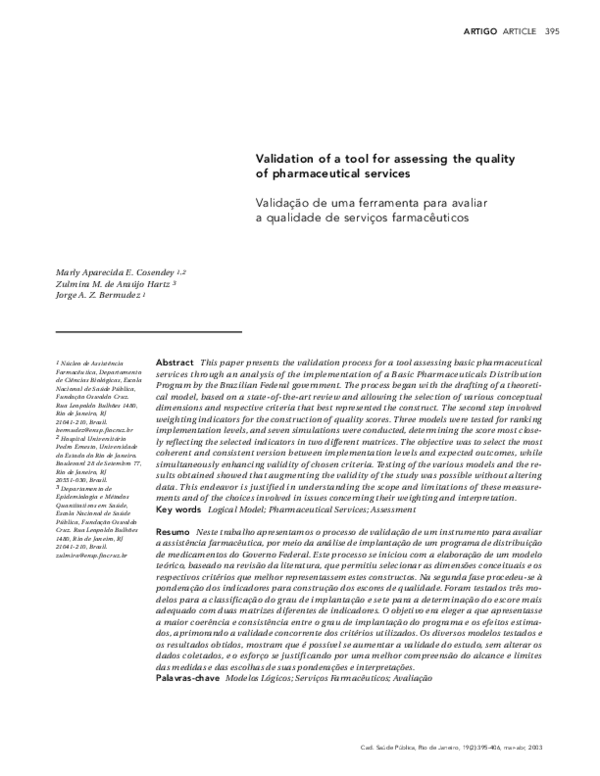 (PDF) Validation of a tool for assessing the quality of pharmaceutical ...