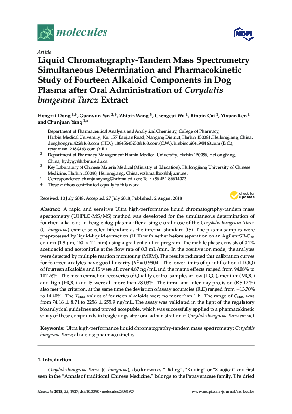 (PDF) Liquid chromatography tandem mass spectrometry method for the ...