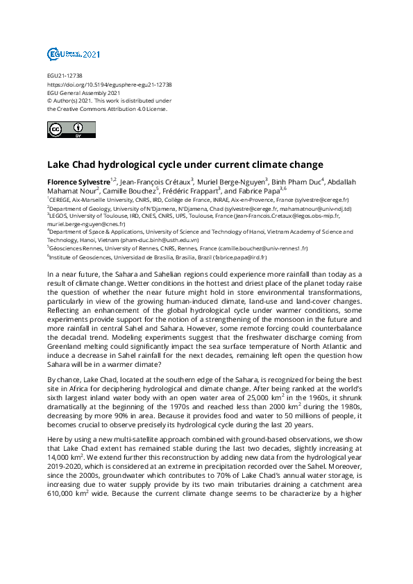 (PDF) Lake Chad hydrological cycle under current climate change
