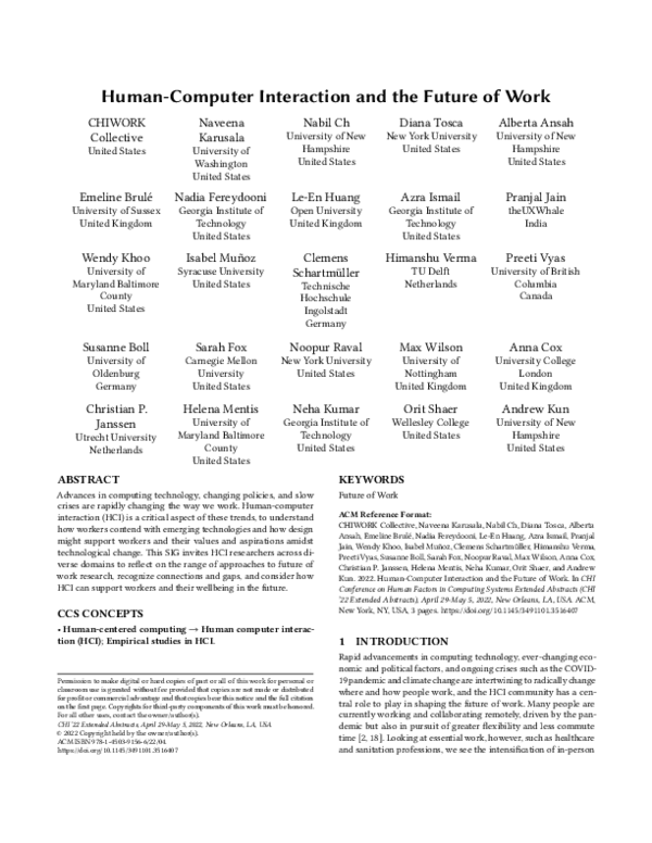 (PDF) Human-Computer Interaction and the Future of Work