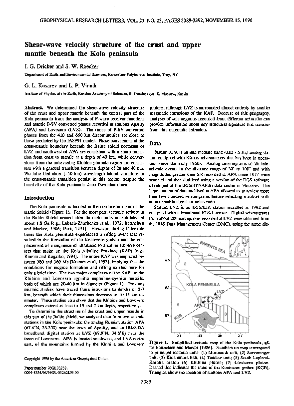 (PDF) Shear-wave velocity structure of the crust and upper mantle ...
