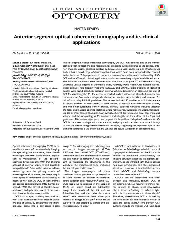 (PDF) Anterior segment optical coherence tomography and its clinical ...