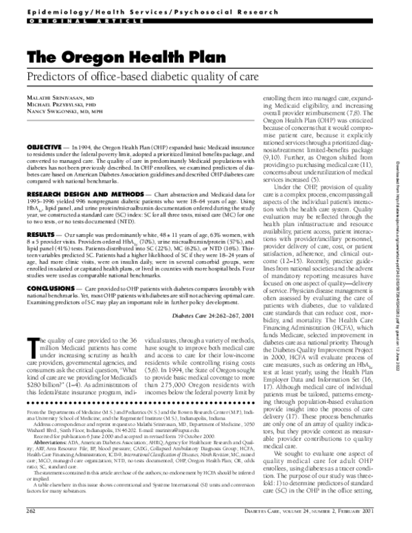 (PDF) The Oregon Health Plan Malathi Srinivasan Academia.edu