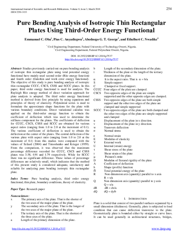 (PDF) Pure Bending Analysis of Isotropic Thin Rectangular Plates Using ...