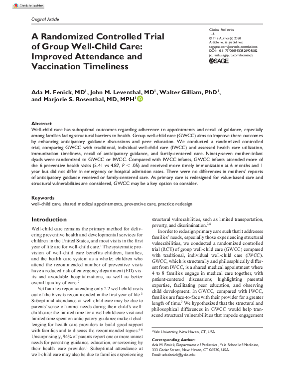 (PDF) A Randomized Controlled Trial of Group Well-Child Care: Improved ...