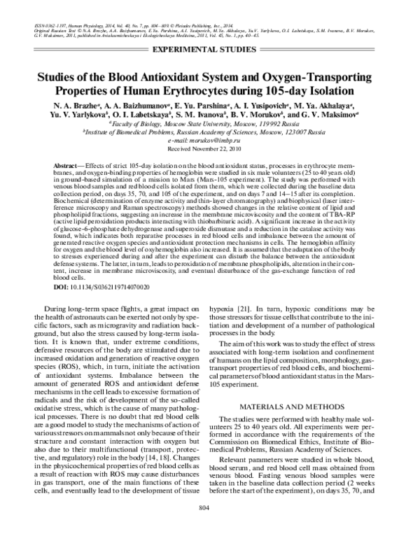 (PDF) Studies of the blood antioxidant system and oxygen-transporting ...