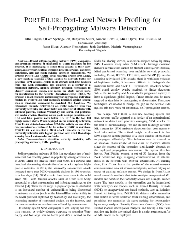 (PDF) PORTFILER: Port-Level Network Profiling for Self-Propagating ...