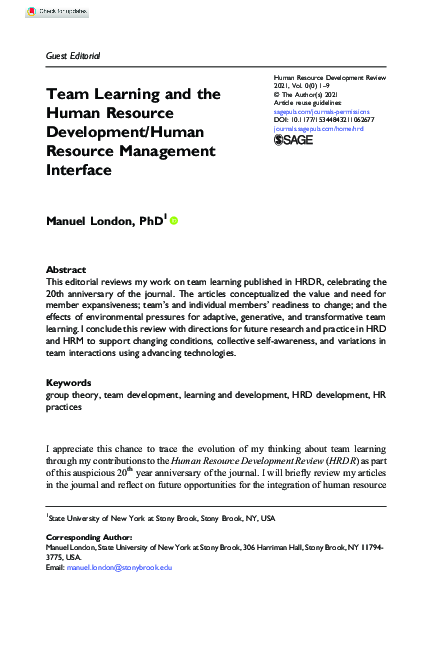 (PDF) Team Learning and the Human Resource Development/Human Resource ...