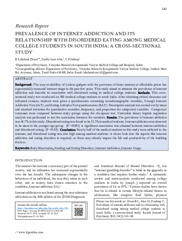 (PDF) Prevalence of internet addiction and its relationship with ...