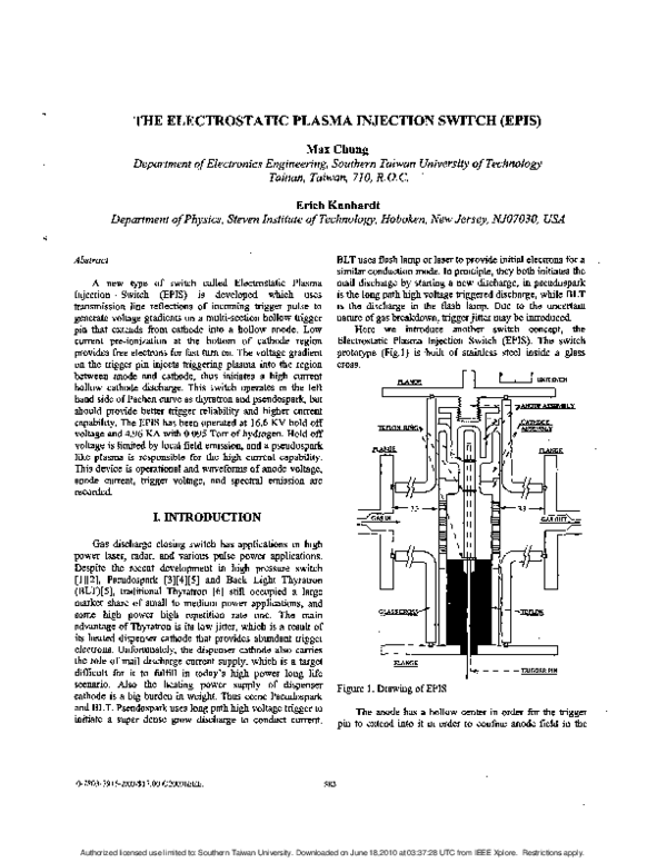 (PDF) The Electrostatic Plasma Injection Switch (EPIS)