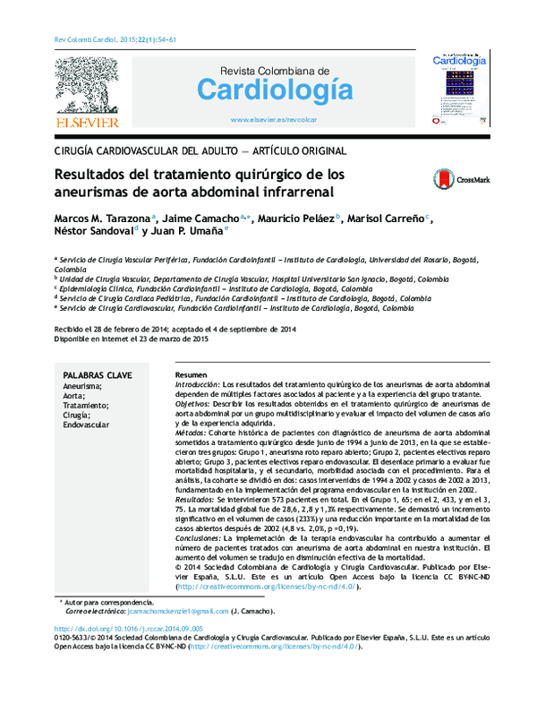 (PDF) Resultados del tratamiento quirúrgico de los aneurismas de aorta ...