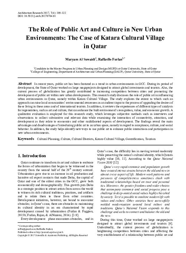 (PDF) The Role of Public Art and Culture in New Urban Environments: The ...