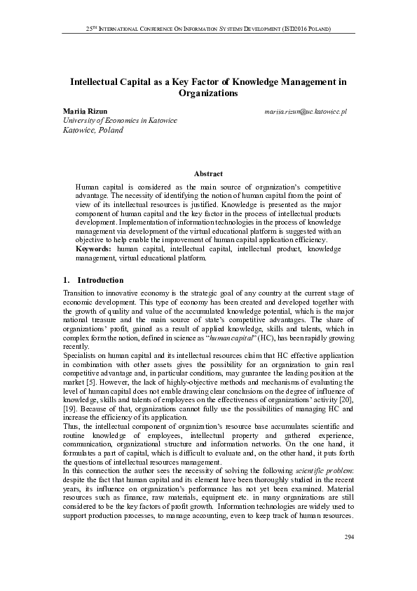 (PDF) Intellectual Capital as a Key Factor of Knowledge Management in ...