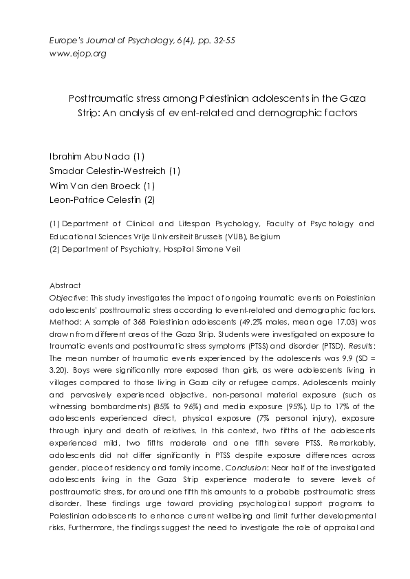 (PDF) Posttraumatic stress among Palestinian adolescents in the Gaza ...
