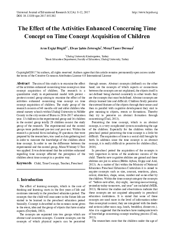 (PDF) The Effect of the Activities Enhanced Concerning Time Concept on ...