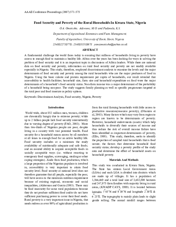 (PDF) Food Security and Poverty of the Rural Households In Kwara State ...