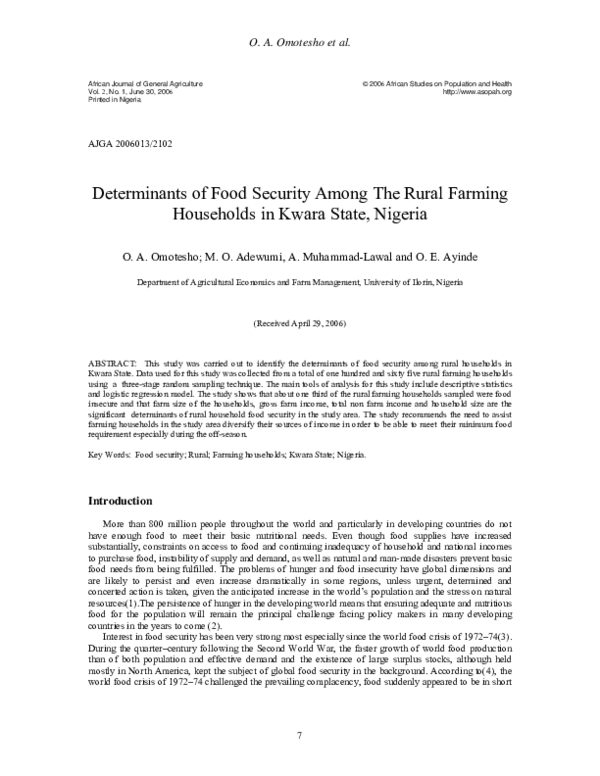 (PDF) Determinants of Food Security Among The Rural Farming Households ...
