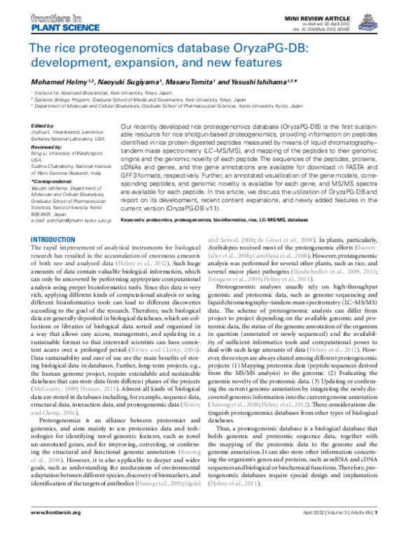 (PDF) The Rice Proteogenomics Database OryzaPG-DB: Development ...