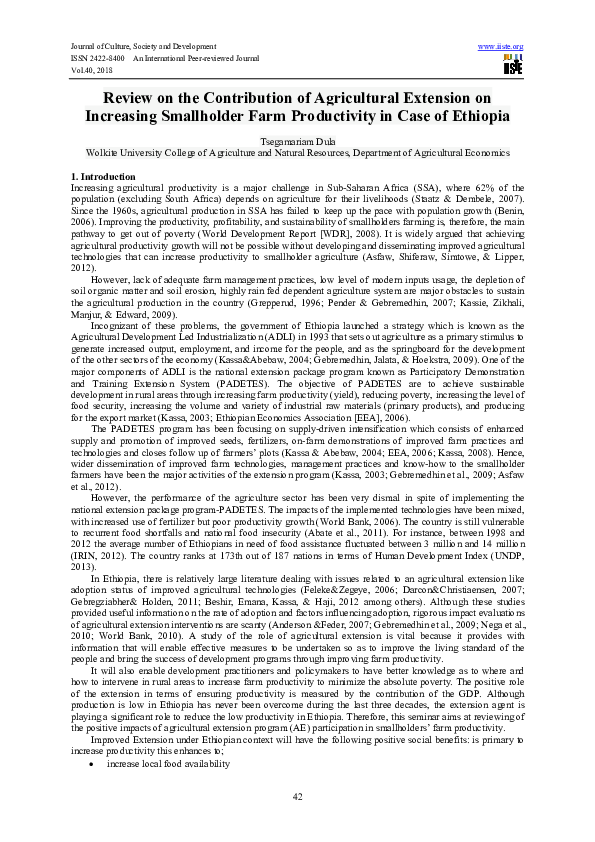 (PDF) Review on the Contribution of Agricultural Extension on ...
