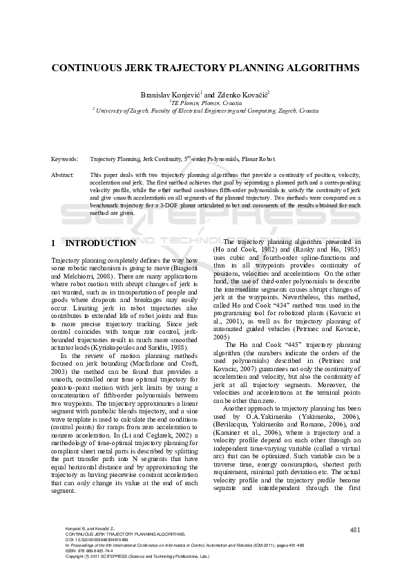 (PDF) Continuous Jerk Trajectory Planning Algorithms