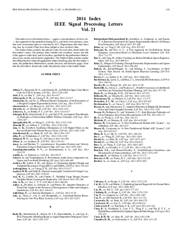 (PDF) 2014 Index IEEE Signal Processing Letters Vol. 21