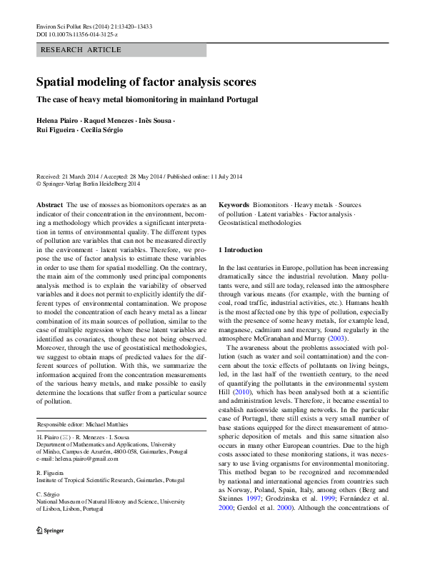 (PDF) Spatial modeling of factor analysis scores