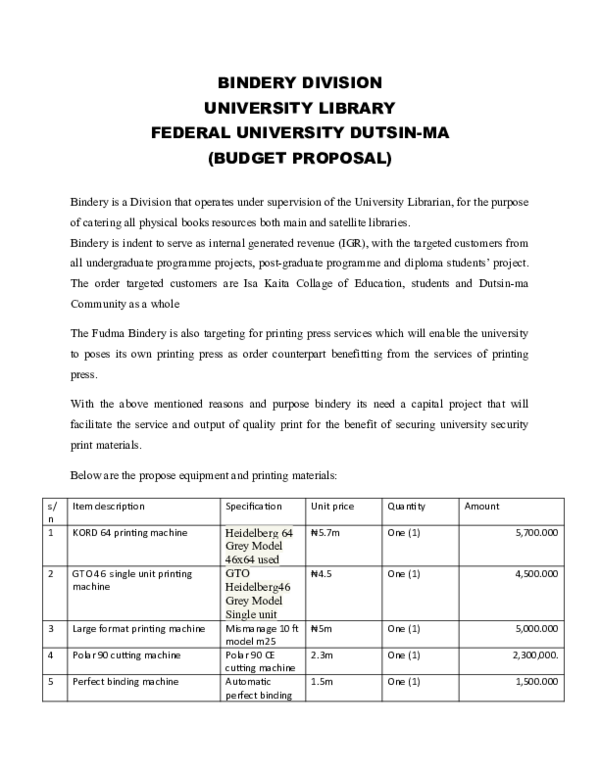 (DOC) BINDERY DIVISION UNIVERSITY LIBRARY FEDERAL UNIVERSITY DUTSIN-MA ...