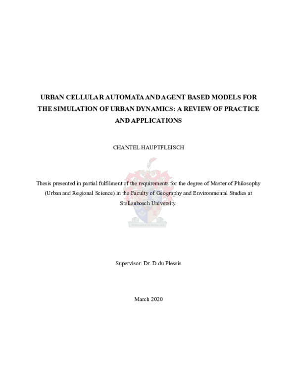 (PDF) Urban Cellular Automata and Agent Based Models for the Simulation ...