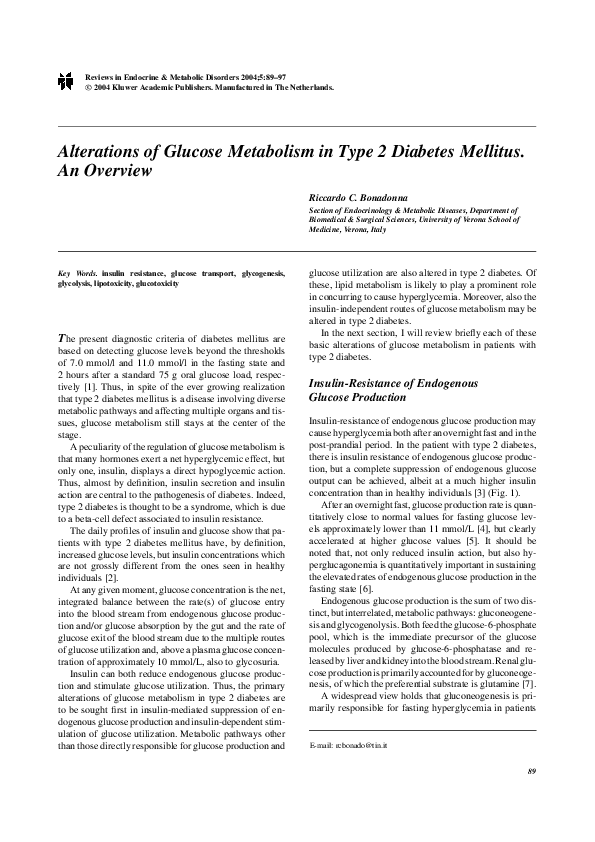 (PDF) Alterations of Glucose Metabolism in Type 2 Diabetes Mellitus. An ...