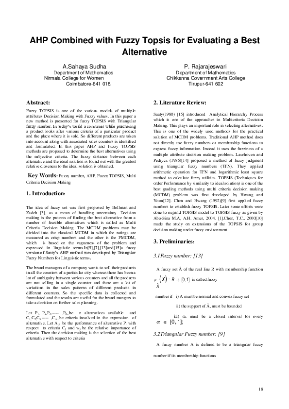 (PDF) AHP Combined with Fuzzy Topsis for Evaluating a Best Alternative