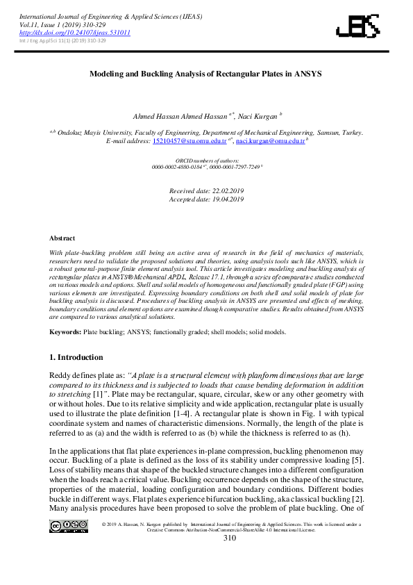 (PDF) Modeling and Buckling Analysis of Rectangular Plates in ANSYS