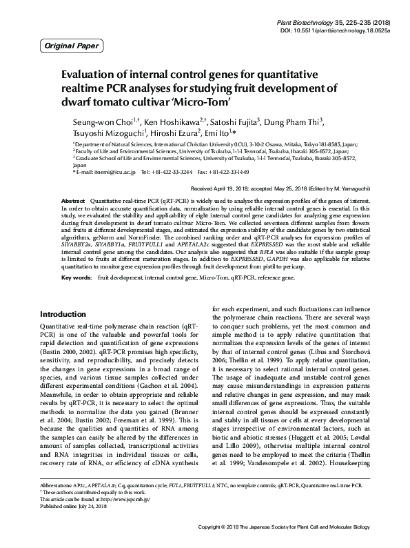 (PDF) Evaluation of internal control genes for quantitative realtime ...