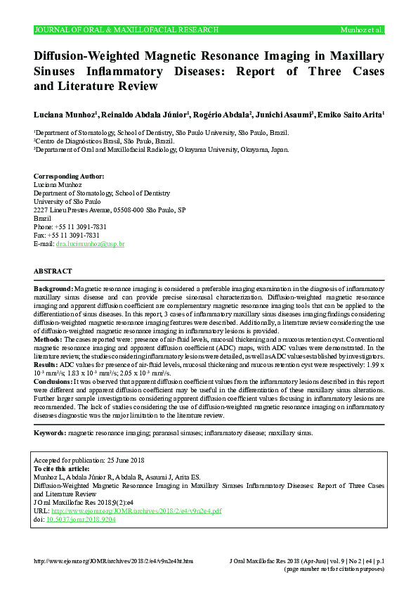 (PDF) Diffusion-Weighted Magnetic Resonance Imaging in Maxillary ...