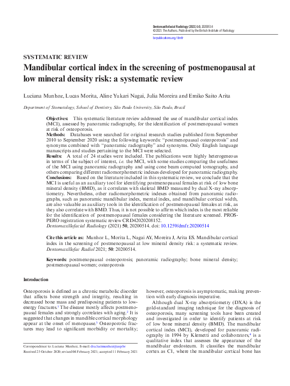 (PDF) Mandibular cortical index in the screening of postmenopausal at ...