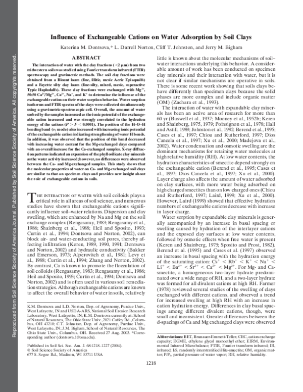 (PDF) Influence of Exchangeable Cations on Water Adsorption by Soil Clays