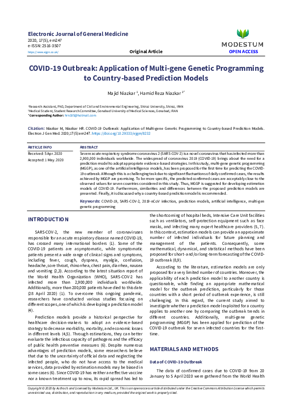(PDF) COVID-19 Outbreak: Application of Multi-gene Genetic Programming ...