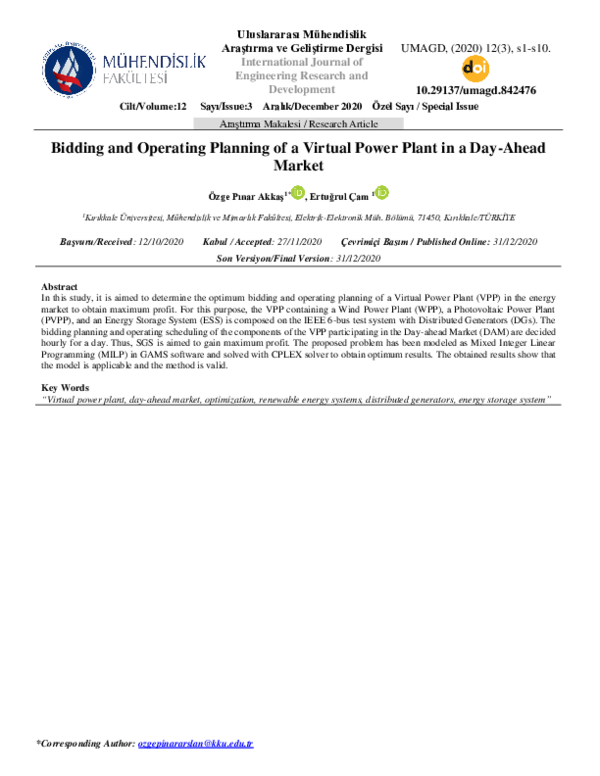 (PDF) Bidding and Operating Planning of a Virtual Power Plant in a Day ...