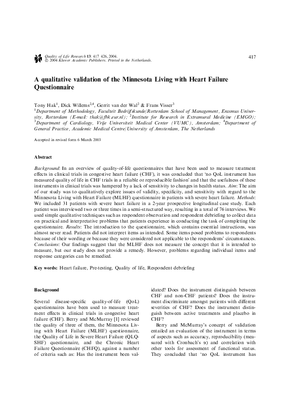 (PDF) A qualitative validation of the Minnesota Living with Heart