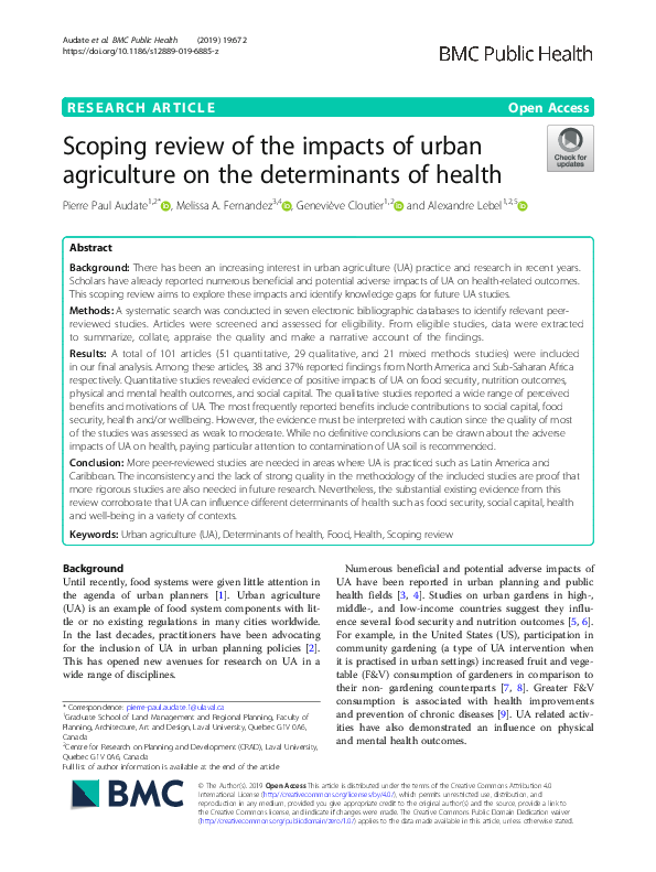 (PDF) Scoping review of the impacts of urban agriculture on the ...