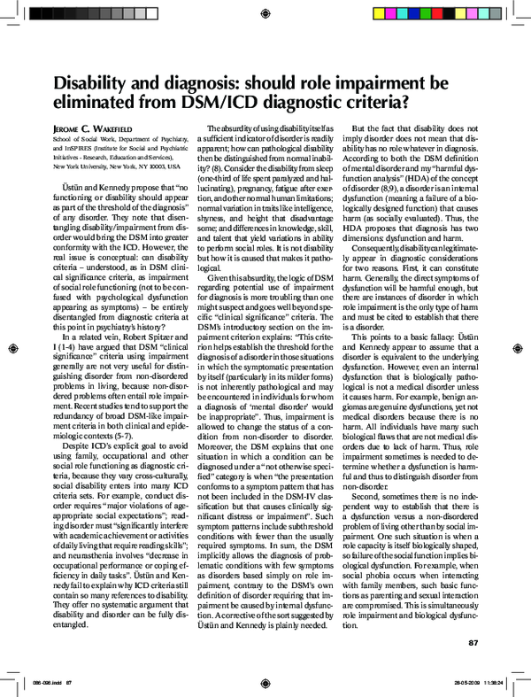 (PDF) Disability and diagnosis: should role impairment be eliminated ...