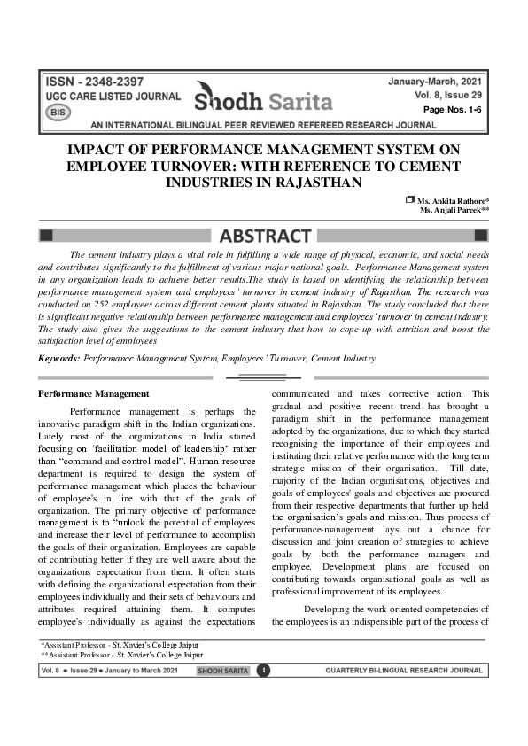 (PDF) IMPACT OF PERFORMANCE MANAGEMENT SYSTEM ON EMPLOYEE TURNOVER ...